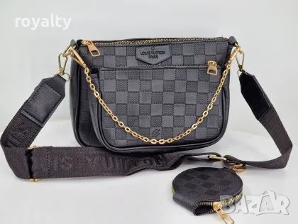 Louis Vuitton Нова Черна Дамска Кожена Чанта с Портмоне Луи Витон 