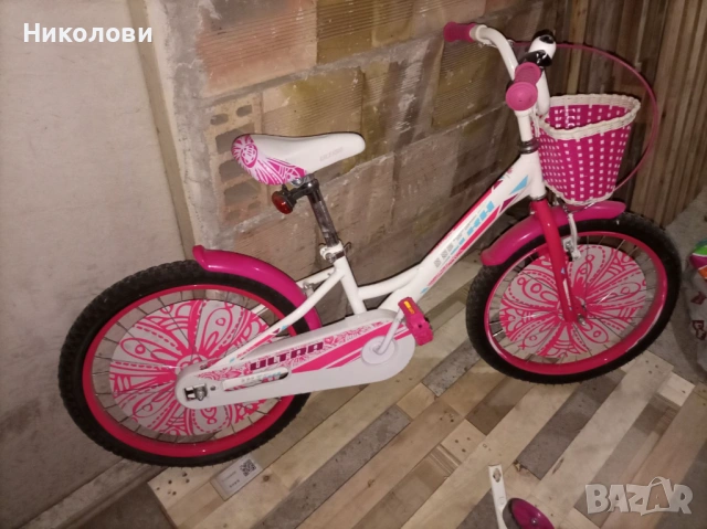 Розово колело с кош и помощни колела  Ultra/ Ултра - 20цола