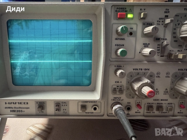 Аналогов осцилоскоп HAMEG HM 203-7 (20 MHz) – Като нов, пълен комплект!, снимка 2 - Други инструменти - 55214285