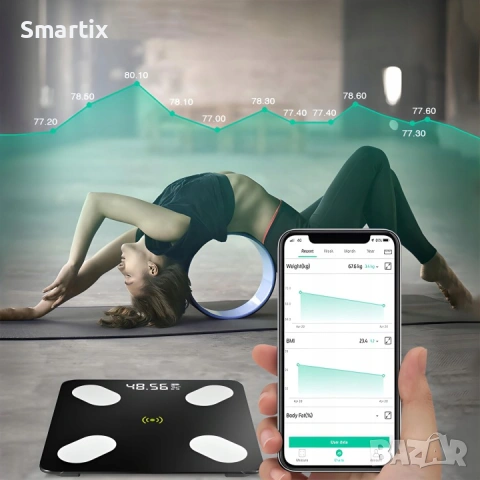 Смарт Bluetooth кантар 180 кг с приложение за телефон, снимка 8 - Електронни везни - 54745598