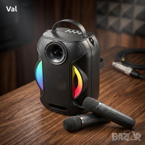 Преносима Bluetooth караоке колона ZQS-W4110 с 2 безжични микрофона, RGB светлини, снимка 6 - Тонколони - 55194802