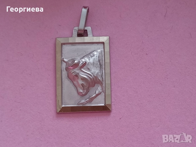 Сребърен кръст с позлата и висулка от стомана с зодия телец , снимка 6 - Колиета, медальони, синджири - 41887022