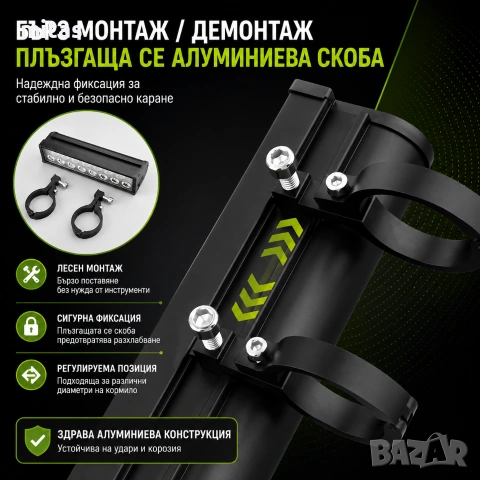 Ултра ярък 15 LED бар за велосипед, 4000 lm, USB-C, Бяла и жълта светлина, снимка 11 - Аксесоари за велосипеди - 55226802