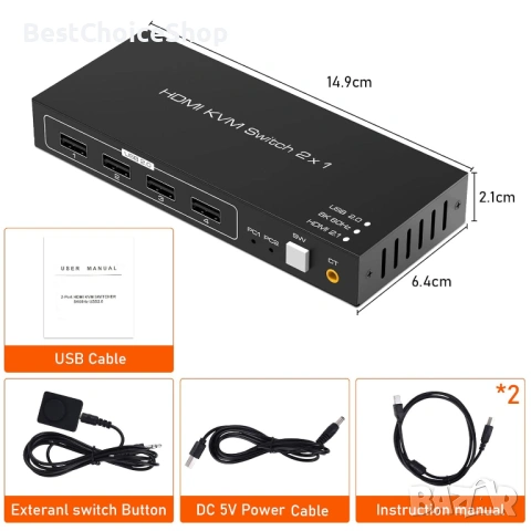 2-Port HDMI KVM Switch 2x1 (8K 60Hz)!, снимка 5 - Кабели и адаптери - 54940297