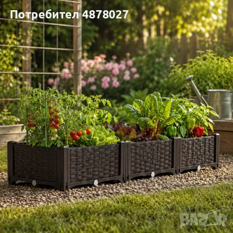 Модулна повдигната леха 120x40x22 см – За зеленчуци, билки и цветя, UV устойчива, кафява, снимка 6 - Декорация за дома - 55604470