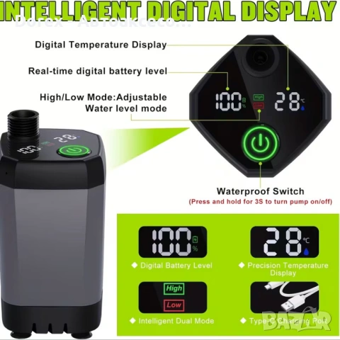 Преносим акумулаторен душ с LED дисплей - 6000mAh IPX7 водоустойчивост и 4 режима на струята, снимка 4 - Къмпинг мебели - 54712198