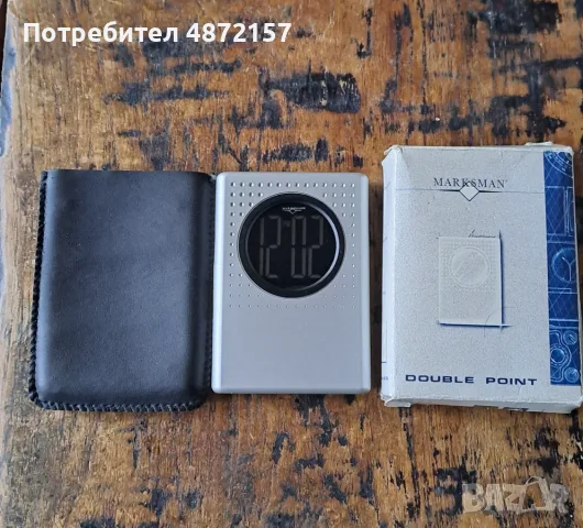 часовник будилник дигитален Marksman Марксман с кожено калъфче за бюро, снимка 3 - Други - 55702807