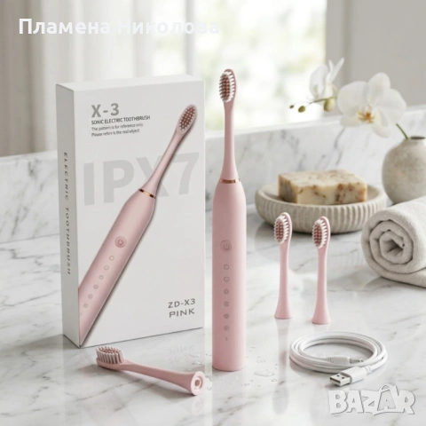 Ултразвукова електрическа четка за зъби X3, 6 режима на почистване, Smart Таймер, IPX7 + 4 накрайник