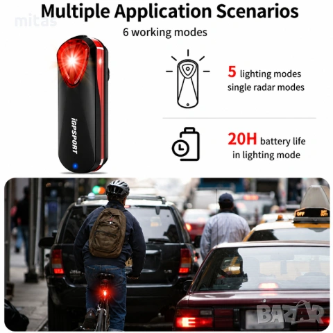 Задна SMART LED стоп светлина с радар IGPSPORT SR30, Bluetooth/ANT+, IPX7, снимка 8 - Аксесоари за велосипеди - 54344114