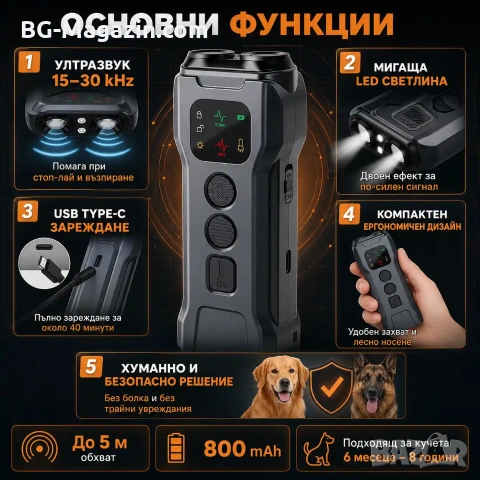 Професионален ултразвуков кучегон за кучета за самозащита дресировка самоотбрана от агресивни кучета, снимка 2 - Други стоки за животни - 54340496
