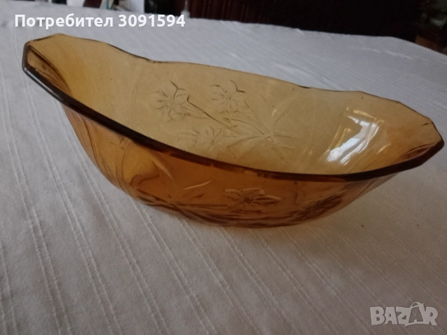 Винтидж арт деко 1930 стъклена купа кехлибарен цвят , снимка 11 - Други ценни предмети - 41709650
