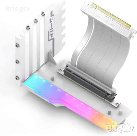 Брекет за вертикален монтаж на GPU EZDIY-FAB RGB PCIe 4.0 Riser Cable 90° White ARGB