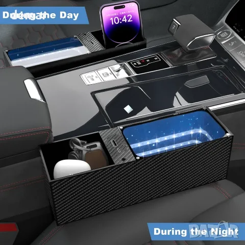 Комплект 2 органайзера за между седалките с LED осветление и USB-C, снимка 2 - Аксесоари и консумативи - 55663134