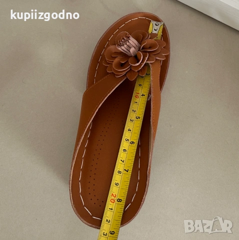 Нови стилни дамски кафяви кожени чехли с ортопедична дишаща подметка, размер 37, кафяви, снимка 8 - Чехли - 54878295