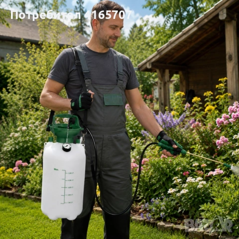 Пръскачка под налягане 5L Living & Garden – Месингов накрайник, манометър и презрамка за носене, снимка 4 - Градинска техника - 55146055
