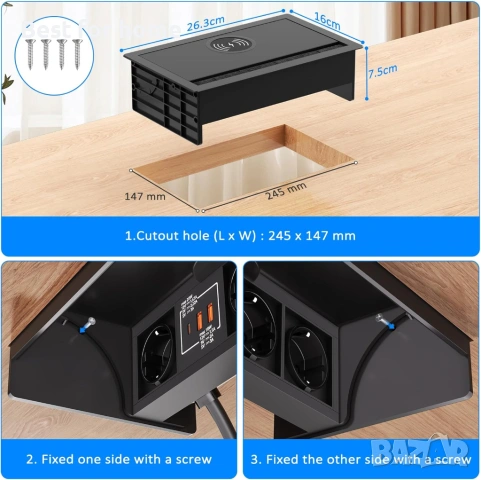 Прибиращ се разклонител с USB C PD 20 W, 3-полюсен контакт, снимка 7 - Суичове - 54030821