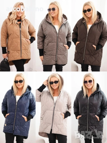 Дамско преходно яке Plus Size, ватирано с качулка, 8цвята 