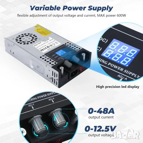 BOSYTRO лабораторно захранване 0-48V 0-12.5A SMPS Max 600W, снимка 3 - Друга електроника - 55479980