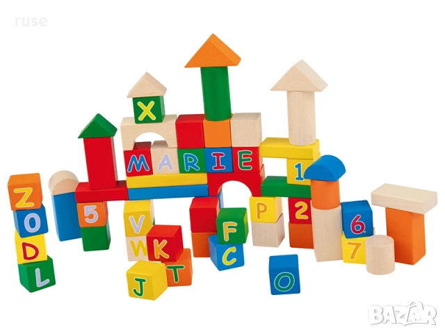 НОВИ! Дървен конструктор Букви и цифри, 58 части