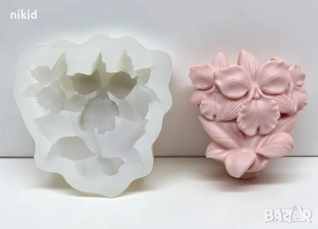 3 Орхидеи Орхидея голям силиконов молд форма фондан смола свещ гипс свещ декор , снимка 3 - Форми - 54102910