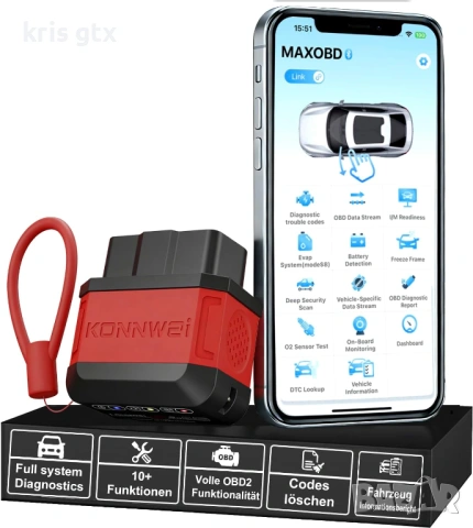OBD2 диагностика KONNWEI KW906, Bluetooth 5.2 Android IOS съвместим OBDII