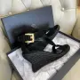 Balmain Suede T-Strap Wedge Sandal "Black/Gold" Дамски Черни Сандали На платформа Код ch2, снимка 3