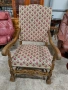 Дъбово кресло с дърворезба и гобленова дамаска , снимка 1