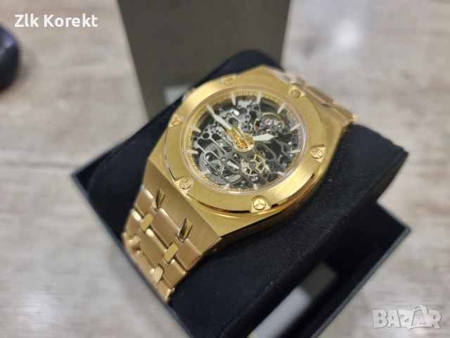 Автоматичен часовник с видим механизъм, Златист, снимка 3 - Мъжки - 54608126