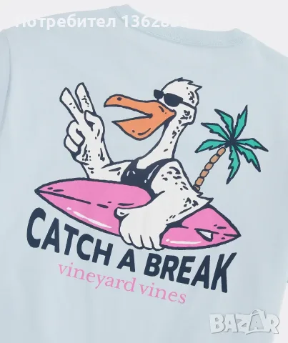 НОВА оригинална светло синя памучна тениска VINEYARD VINES размер L от САЩ, снимка 3 - Тениски - 55361513