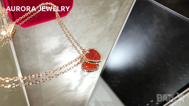 Van Cleef & Arpels VCA Rose Gold Red Carnelian Sweet Heart Дамско Колие, снимка 3 - Колиета, медальони, синджири - 54500588