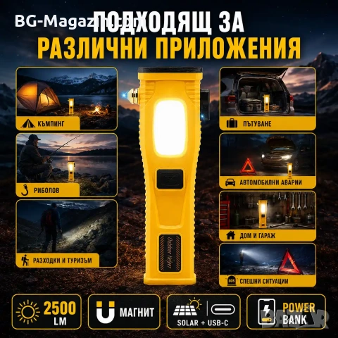 Мощен акумулаторен LED фенер къмпинг лампа осветление за риболов туризъм палатка аварии автомобил, снимка 7 - Къмпинг осветление - 51178709