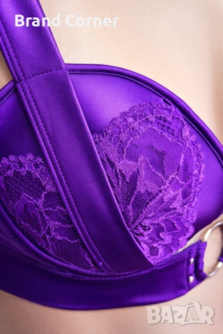Hunkemöller сатенен сутиен в наситено лилаво с дантела и метален ринг – 80D, снимка 4 - Бельо - 54530715