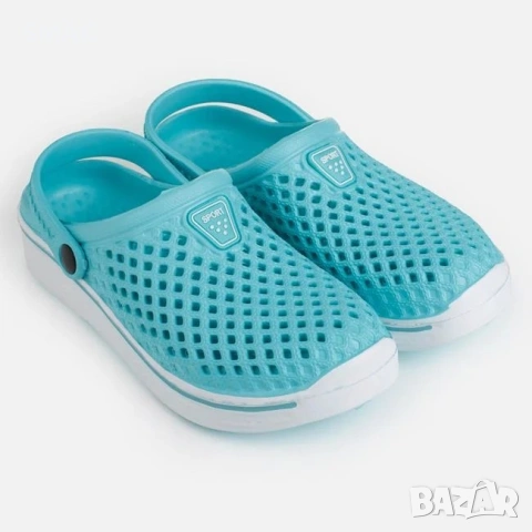 Дамски чехли сабо тюркоаз EVA с каишка перфориран дизайн_1259369