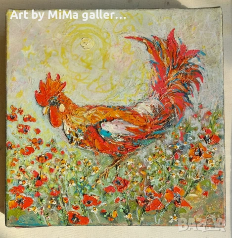 Петел, петле, птица, картина, маслени бои / платно, автор с макове, снимка 3 - Картини - 54497831