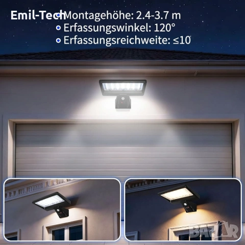Комплект 2 соларни LED лампи с датчик и дистанционно, снимка 4 - Соларни лампи - 54750945