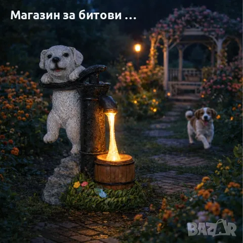 Соларна лампа кученце с фонтан, снимка 5 - Соларни лампи - 55597227