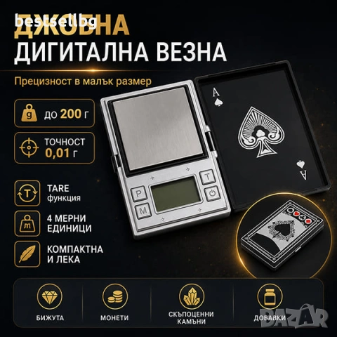 Професионална мини бижутерска електронна везна 0.01 до 200 гр за злато