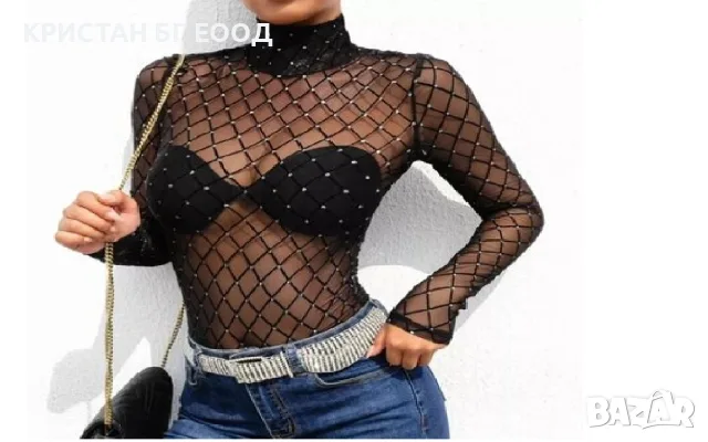 Боди с дълъг ръкав KRISTAN DIAMOND DOTS, снимка 2 - Корсети, бюстиета, топове - 55665033