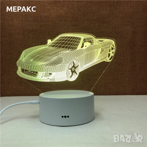 3D LED нощник „Кола" с 7 цвята и дистанционно, снимка 2 - Детски нощни лампи - 55061507