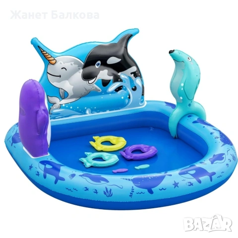 Надуваем детски басейн с морски животни, водни играчки и игра за хвърляне на халки, снимка 2 - Надуваеми играчки - 54868473