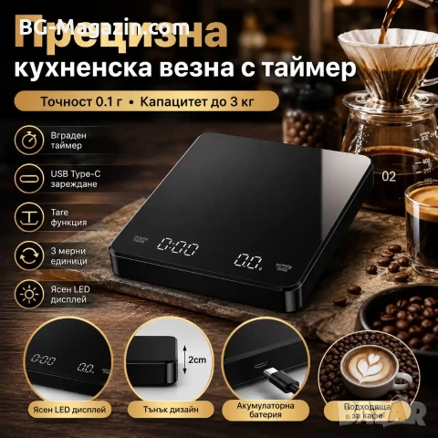 Професионална кухненска електронна везна кантар с таймер за кафе магазин 0.1 точен дигитален кантар, снимка 8 - Везни - 50921738