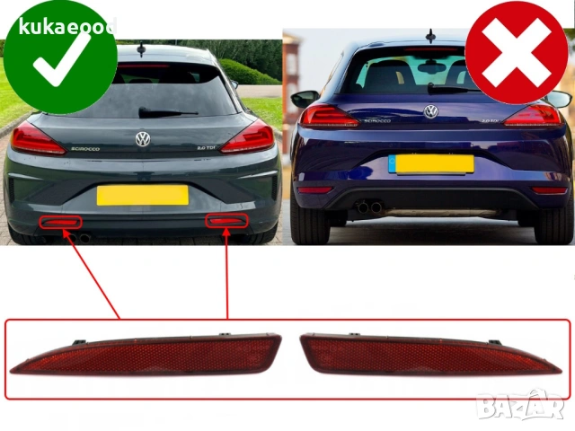 Рефлектор за задна броня на VW Scirocco R-Line, снимка 4 - Части - 54106868
