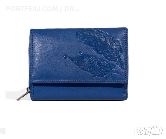 Портмоне Friedrich, Eстествена козя кожа, RFID защита, перо, кралско синьо