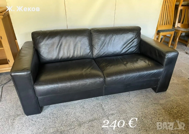 Стилен черен кожен диван, снимка 2 - Дивани и мека мебел - 54309308