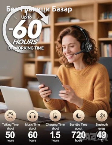 Нова слушалка Bluetooth хендсфри TECKNET за работа, кол център, шофьори, 15 м обхват, снимка 3 - Bluetooth слушалки - 54968041