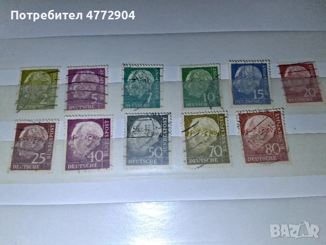 Германски пощенски марки 1954  комплект  с Д-р Th. Heuss , снимка 2 - Филателия - 55581023