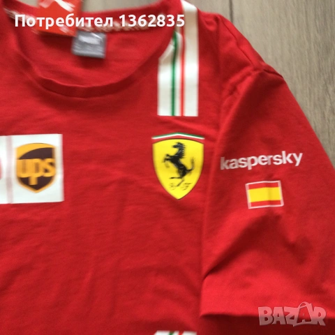 за феновете на FERRARI и FORMULA 1  : НОВА оригинална червена тениска Puma x  /  Ferrari размер XXL , снимка 7 - Тениски - 54556182