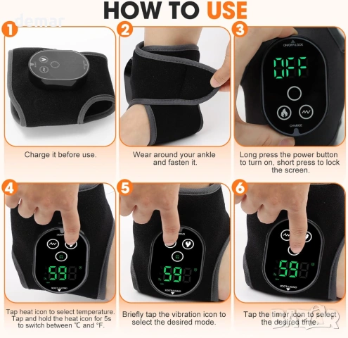 Безжична нагревателна подложка за глезени с вибрационен масаж, 3000mAh, снимка 7 - Масажори - 54065007