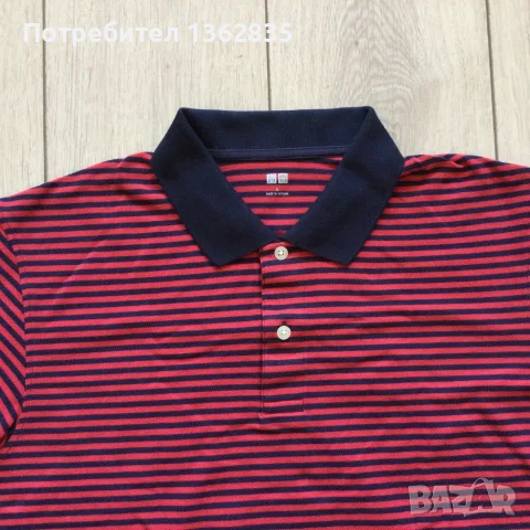 НОВА оригинална мъжка памучна синьо-червена поло тениска с яка UNIQLO размер L от САЩ, снимка 7 - Тениски - 55561630
