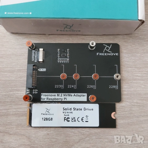 Чисто нов M.2 NVMe SSD Адаптер Freenove за Raspberry Pi 5 + 128GB SSD диск (Пълен КИТ), снимка 3 - Твърди дискове - 55278629